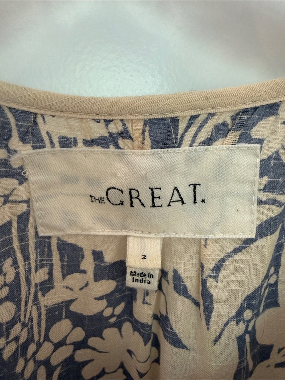 THE GREAT. Beige and Navy Floral Tiered Tassel Maxi Dress - Picture 2 of 6